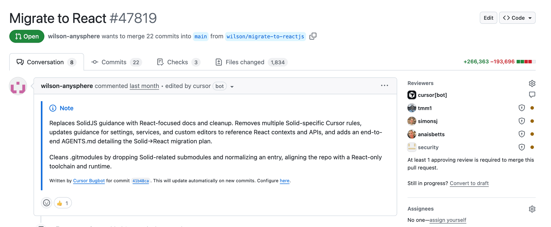Pull request showing Solid to React migration
